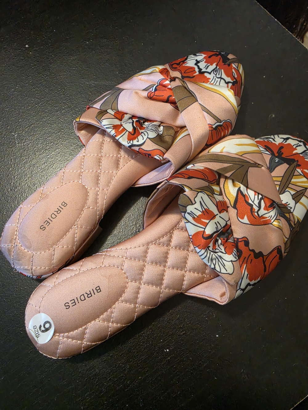 Birdies Pink and Red Floral Quilted Slide Mules